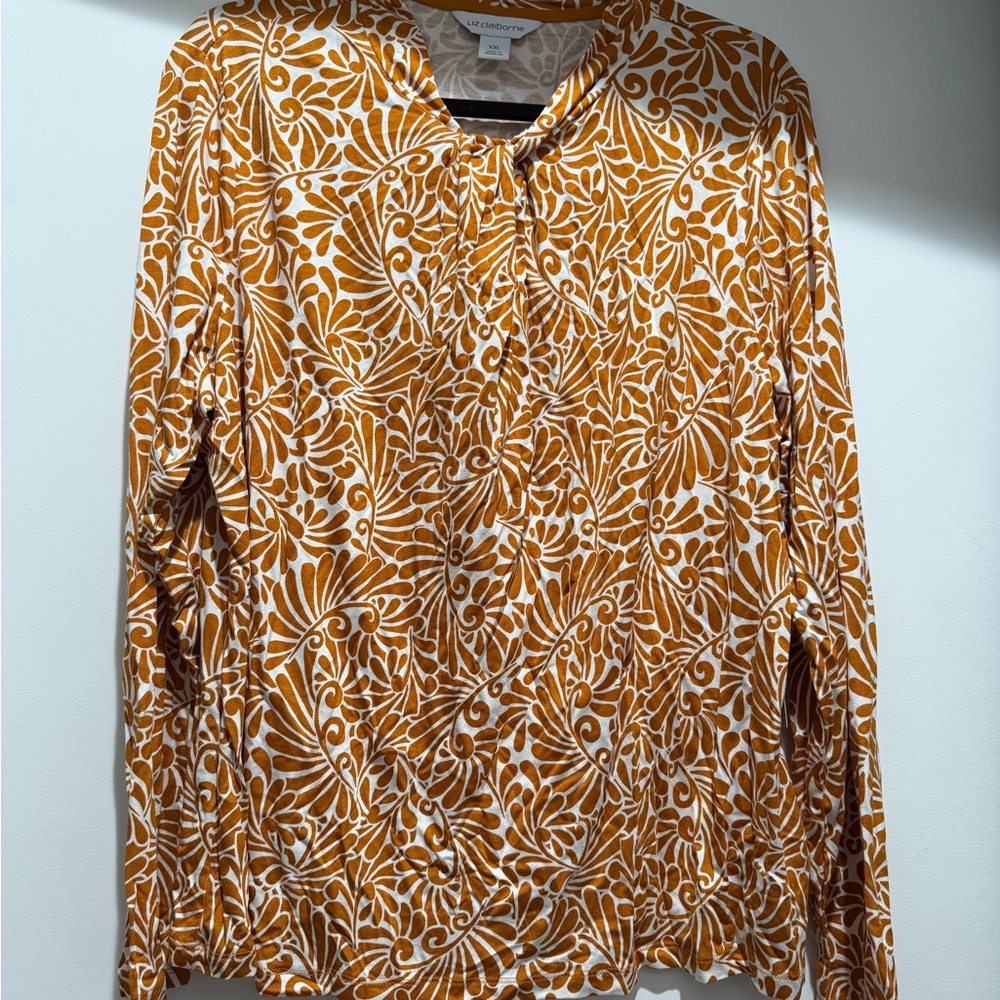 Liz Claiborne Men's Orange and White Patterned Shirt